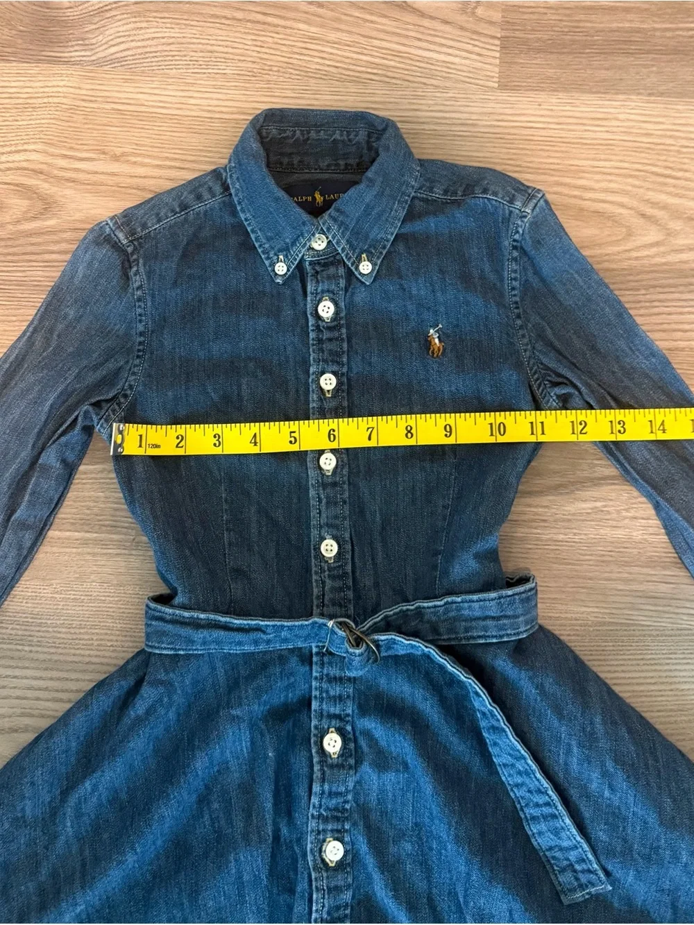 Ralph Lauren Belted Cotton Denim Button Down Shirt Dress Girls Youth size 7